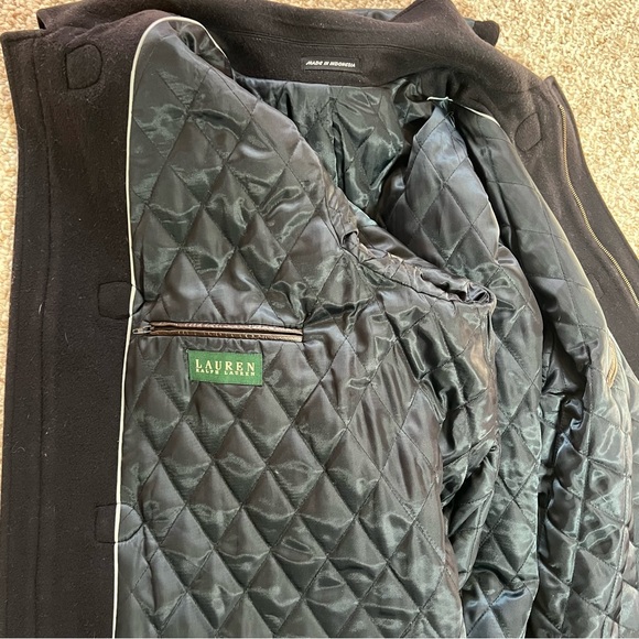 Classic LAUREN: Ralph Lauren BLACK Wool Blend Duffle Coat w Hood & Zipper Sz XL - Picture 9 of 13